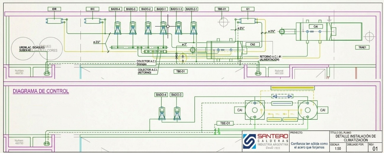 Plano de detalle de la instalación de climatización de la obra de Devoto